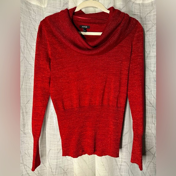 Apt. 9 Sweaters - Apt. 9 pullover cowl neck sweater red metallic LS ribbed bottom NWOT Size S